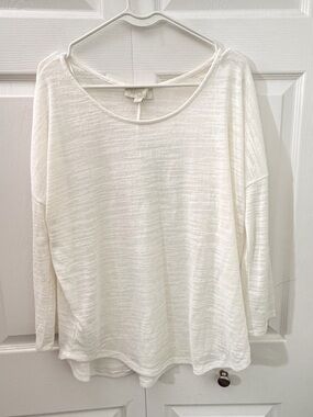 Olive & Oak White Sheer Slub Knit Oversized Dolman Long Sleeve High Low Top L